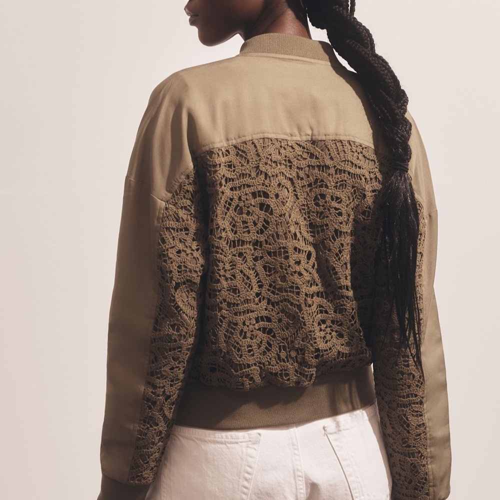 Anthropologie Crochet Bomber Jacket